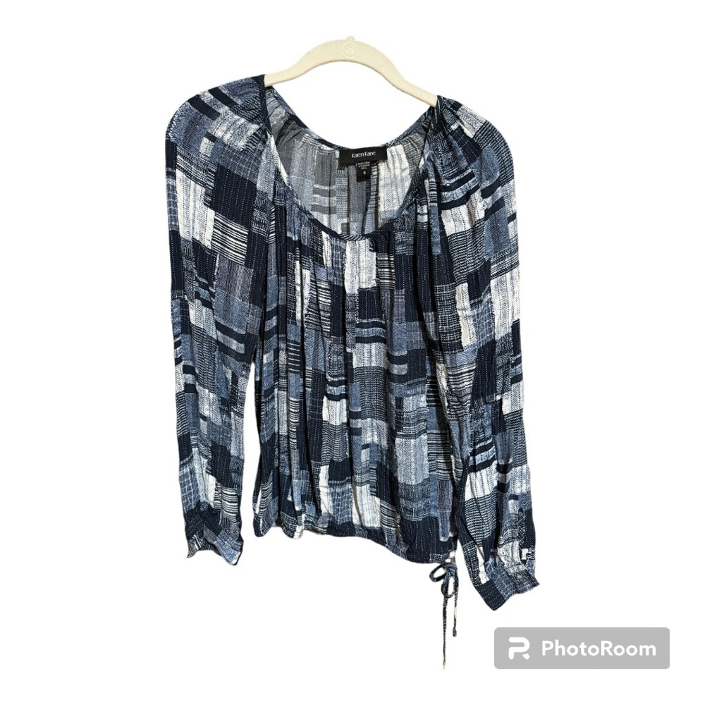 Karen Kane Patchwork Print Peplum Blue Checked Blouse. Women’s Small. - Picture 5 of 5